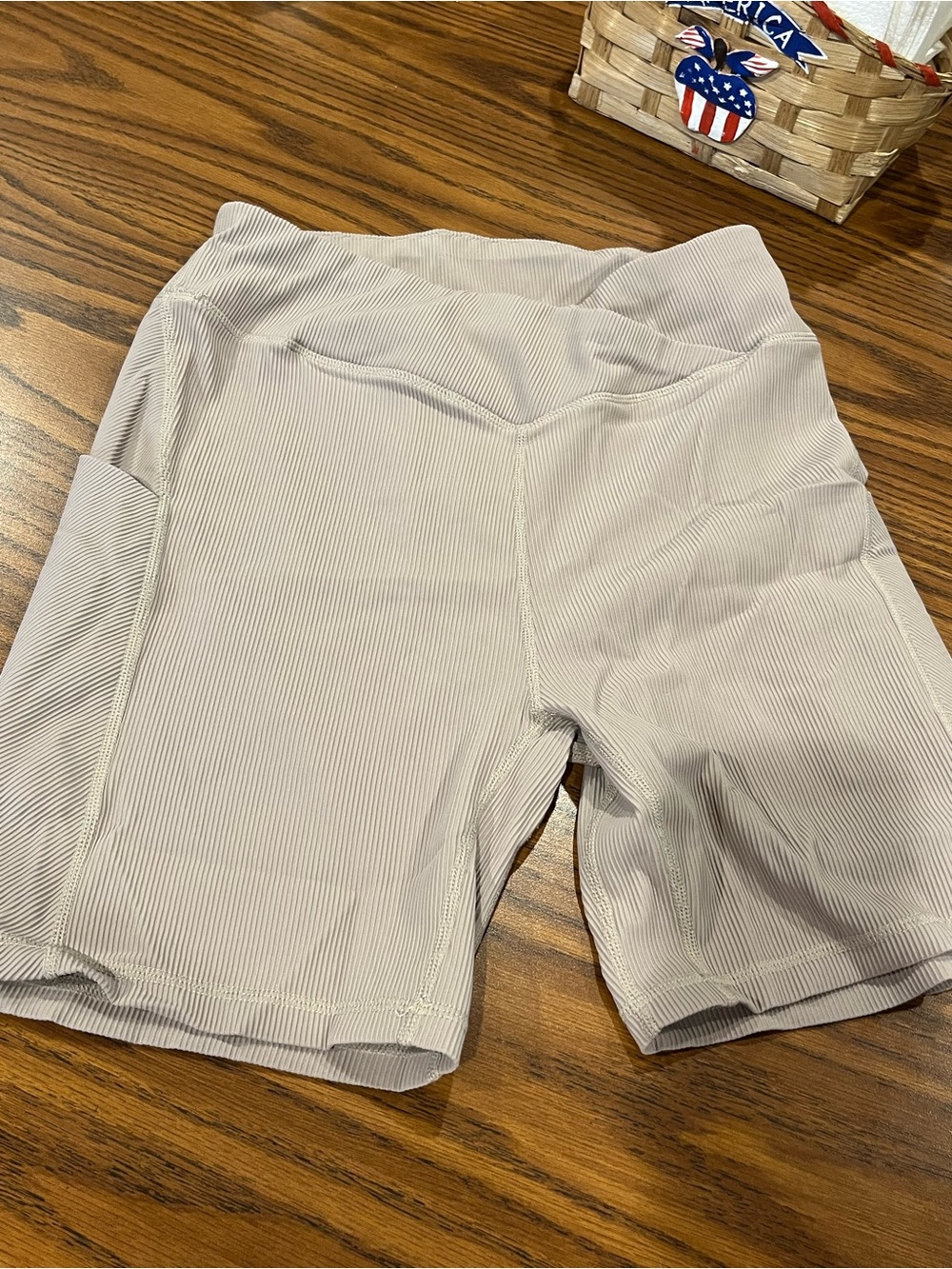 Women’s High-Waist Ribbed Biker Shorts — Light Beige